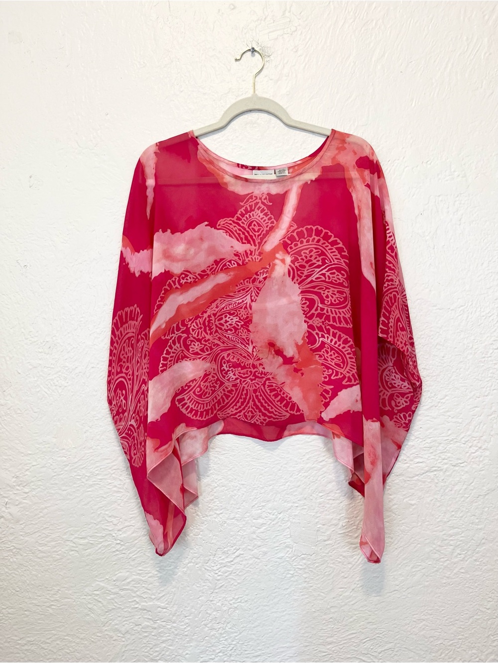 Chico's 100% Silk Poncho Top Pink Floral M/L